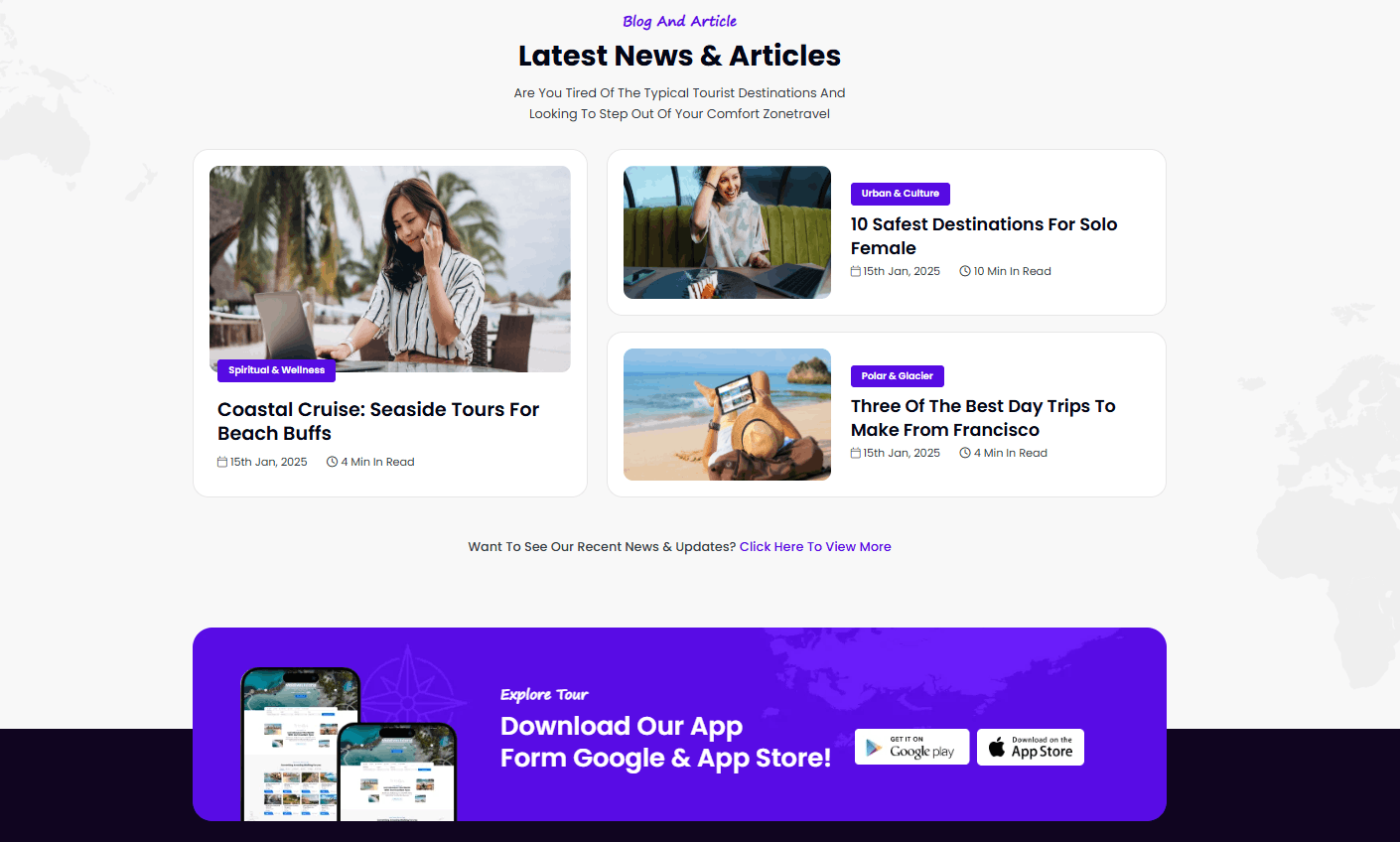 Centralized review system displaying Google and social media testimonials on tour operator website